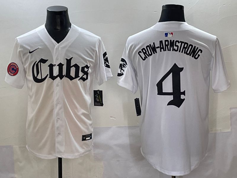Men 2025 Chicago Cubs 4 Crow-Armstrong White Five generations Joint Name Nike MLB Jersey style 15